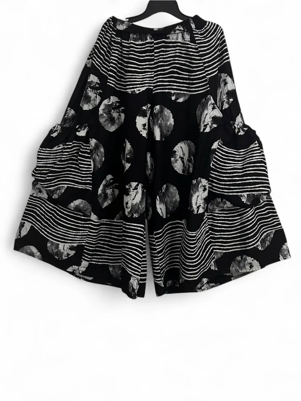 Look At Me Black & White Striped Baggy Wide-Leg Pants Big Pockets Elastic Waist